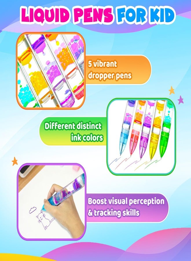 Chilvil Valentines Day Gifts for Kids Classroom, 5PC Liquid Pen Fidget Sensory Toys for Adults School Must Have Prize Treasure Box Liquid Motion Bubble Timer Lava Fun Cool Anxiety Pens Easter Basket Stuffers - Image 3